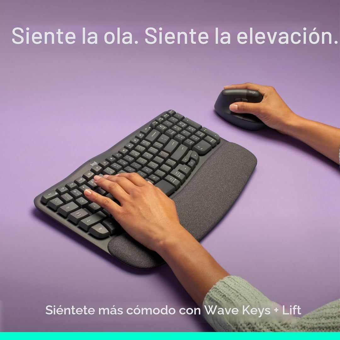 Logitech Wave Keys &amp; Lift - Combo ergonómico de teclado y mouse...