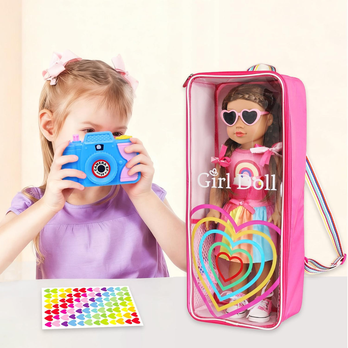 ZITA ELEMENT - Mochila de viaje para muñeca de 18 pulgadas, estilo arco iris