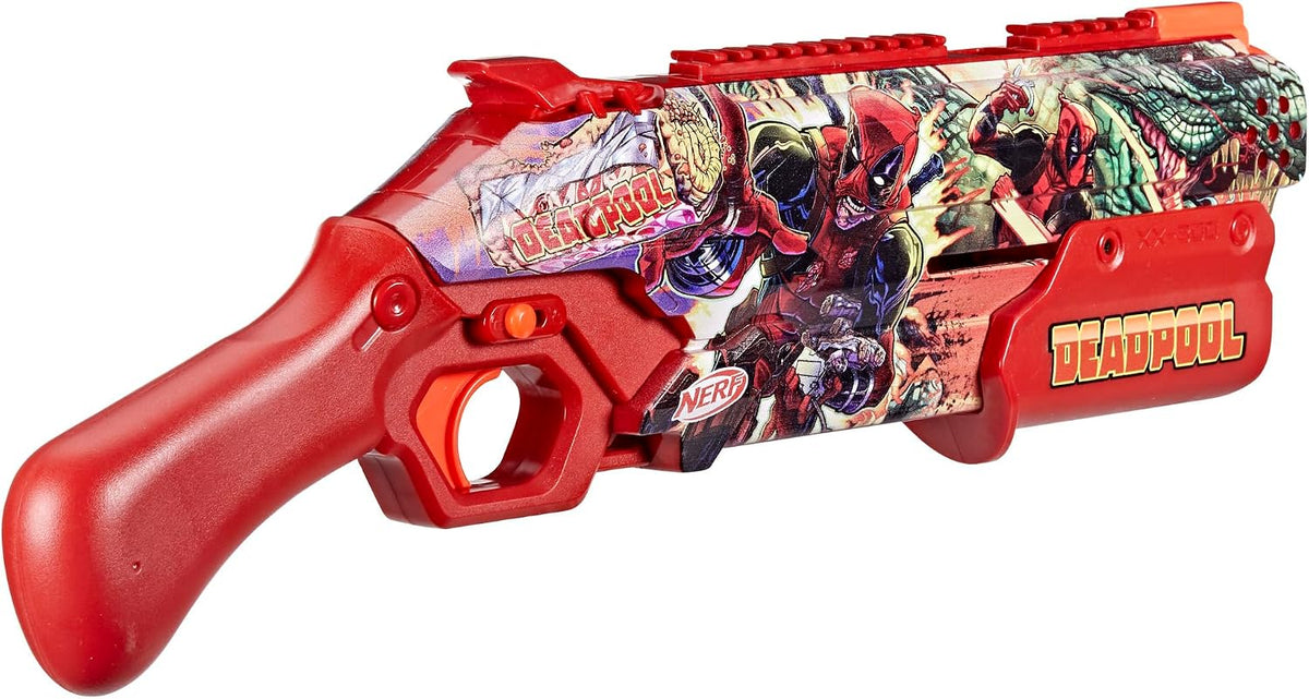 Nerf Marvel Deadpool Blaster, 16 Nerf Rival Accu-Rounds, acción a través de bomba, carga por la culata, Regalos para adolescentes, 14+