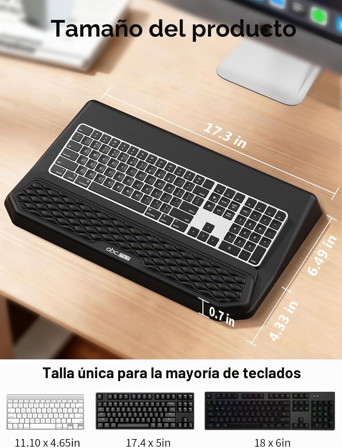 Soporte ergonómico 2 en 1 para teclado con reposamuñecas, color negro