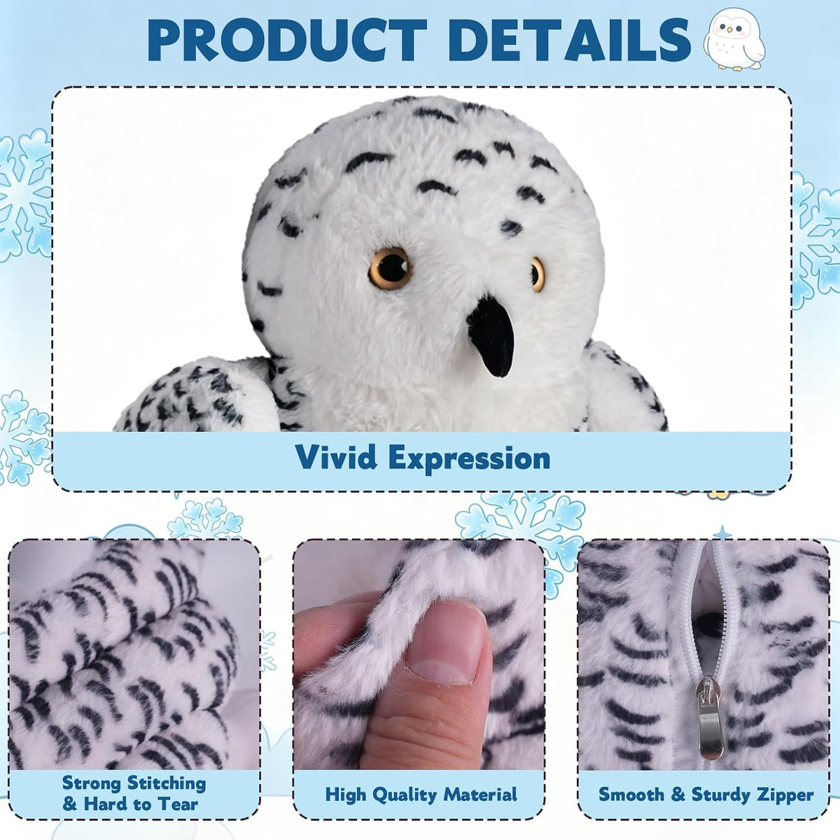 Juego de 5 piezas de animales de peluche de búho nevado, juguete de peluche