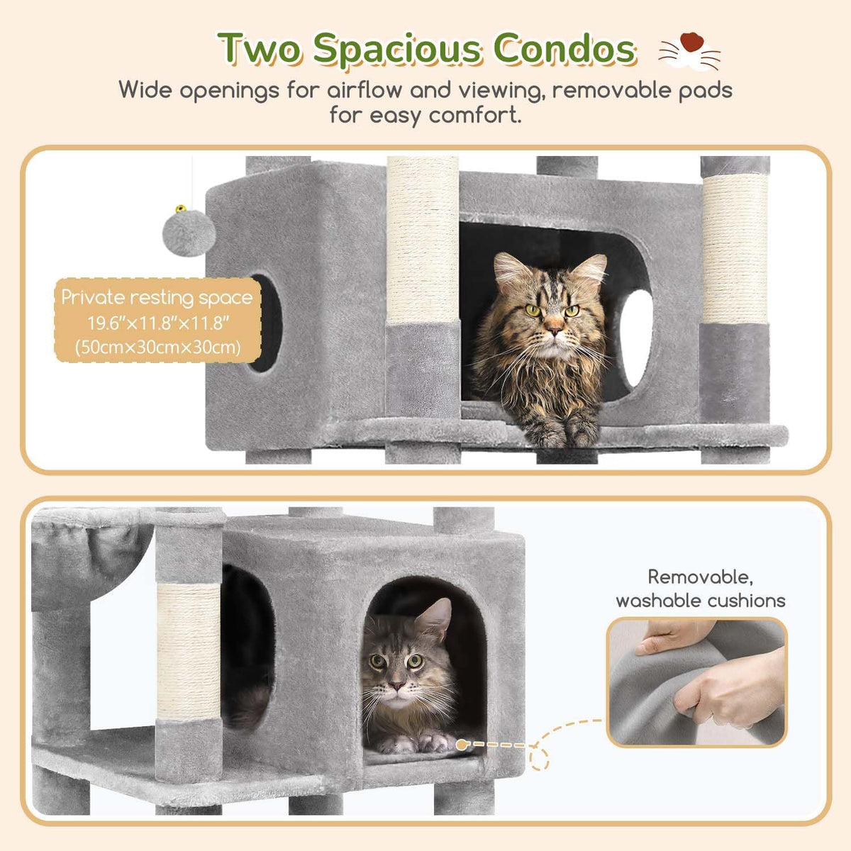 Globlazer Torre de árbol de gato resistente de 74 pulgadas para gatos de