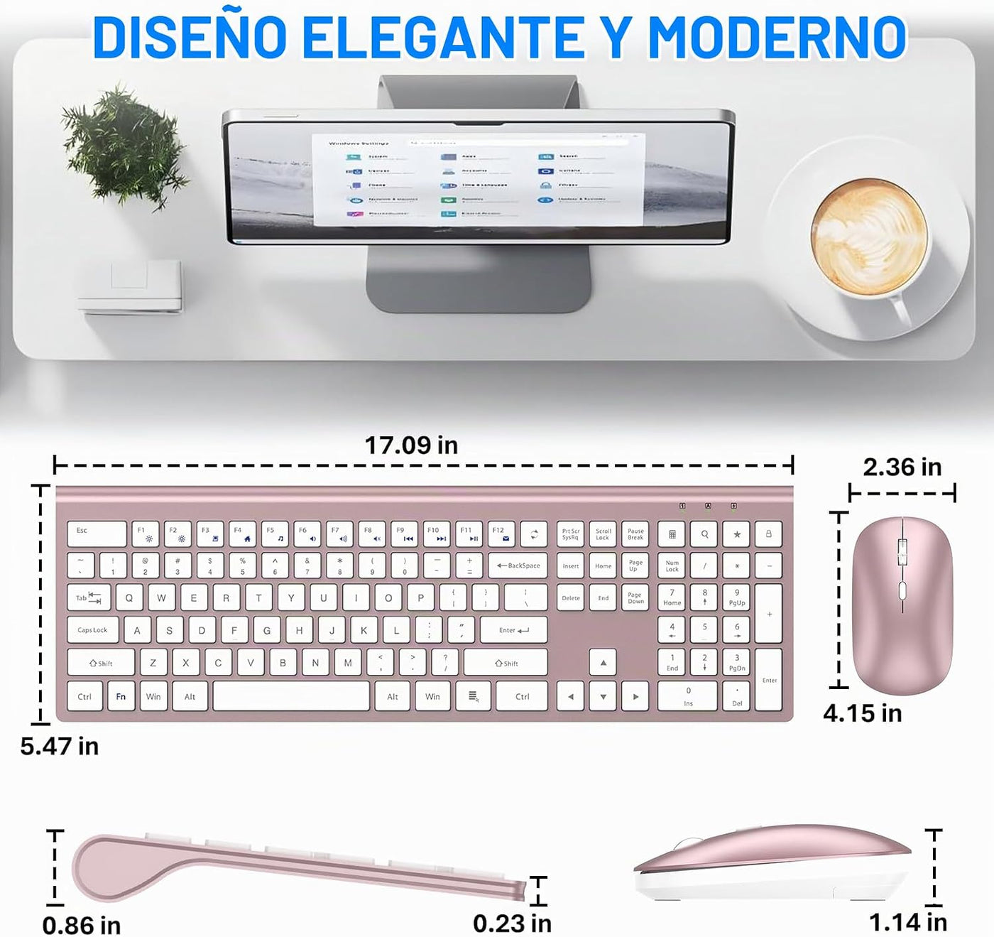 Combo de teclado y mouse inalámbricos, teclado y mouse de tamaño co...