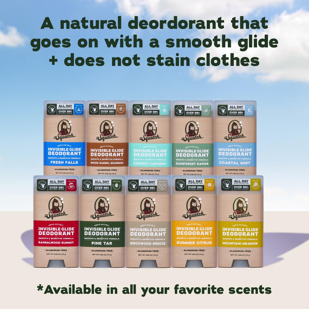 Dr. Squatch Invisible Glide Natural Desodorante para hombre, desliz...
