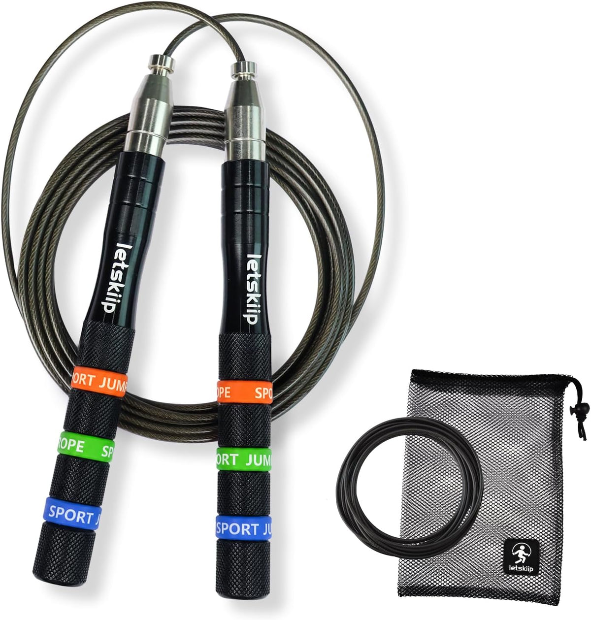 Cuerda de salto de velocidad de aluminio autobloqueante, juego de 2 cables