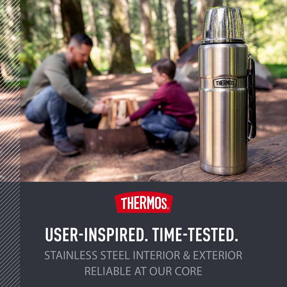 THERMOS Botella de bebidas con aislamiento de vacío King SK2010 de acero inoxidable, 40 onzas, acero inoxidable