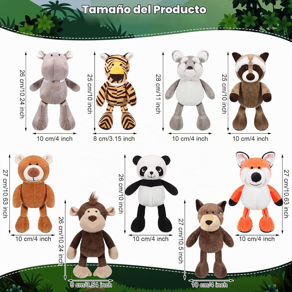 Lenwen - Juego de 24 animales de peluche de la selva de 10 pulgadas