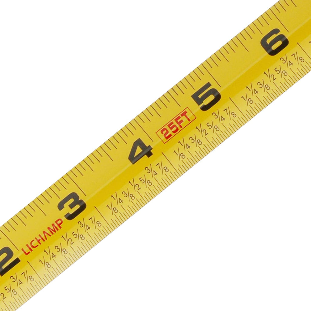 LICHAMP Cinta métrica de 25 pies, paquete de 6 cintas métricas retráctiles de fácil lectura a granel con fracciones de 1/8, cinta de medición de 25 pies por 1 pulgada