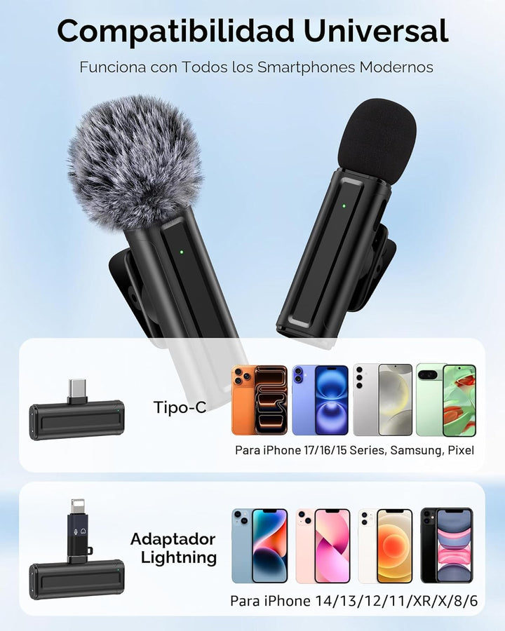 Mini micrófono inalámbrico para iPhone, iPad, Android, paquete de 2...