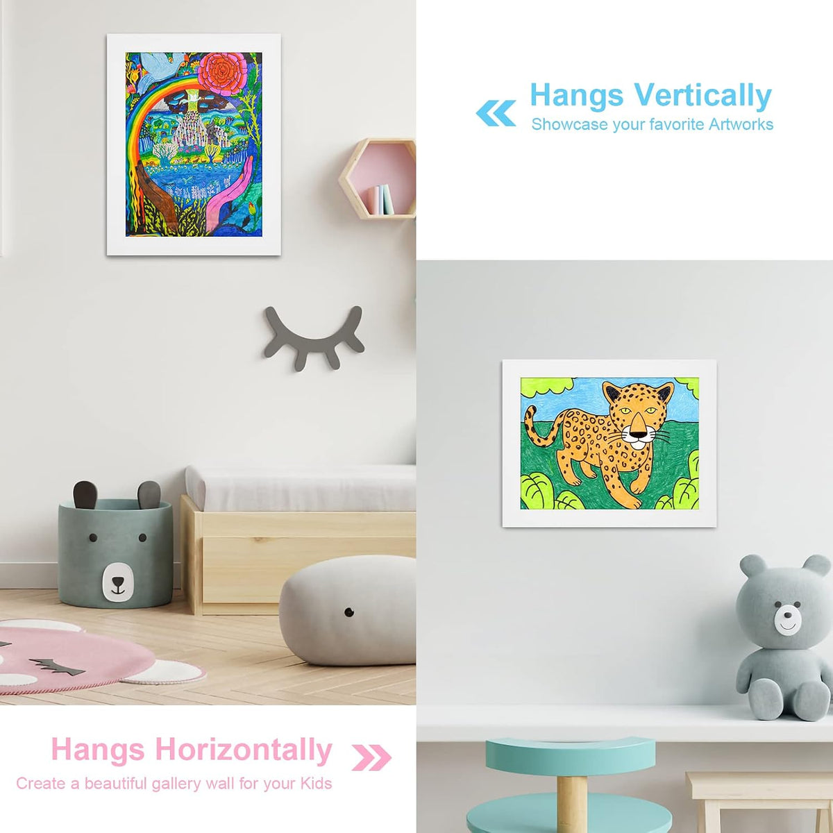 [Paquete de 2] Marcos de arte para niños, marcos de arte para niños, de 8.5 x 11 pulgadas, con apertura frontal, intercambiables, marco de almacenamiento de ilustraciones blancas para pared, con