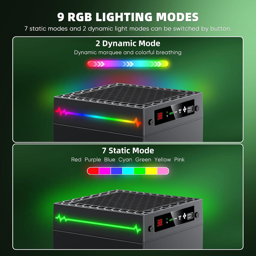 Auto Ventilador de Enfriamiento para Xbox Series X con Pantalla LED de Temperatura y 9 Luces RGB
