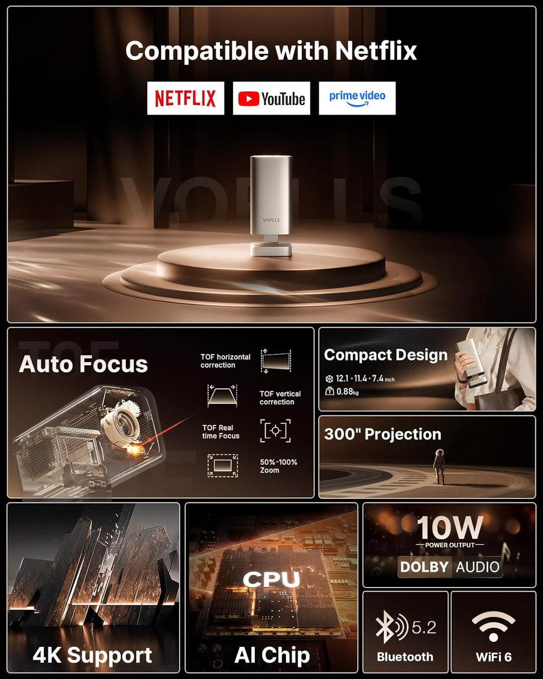 [Aplicación con licencia oficial y audio DoIby] Mini proyector con...