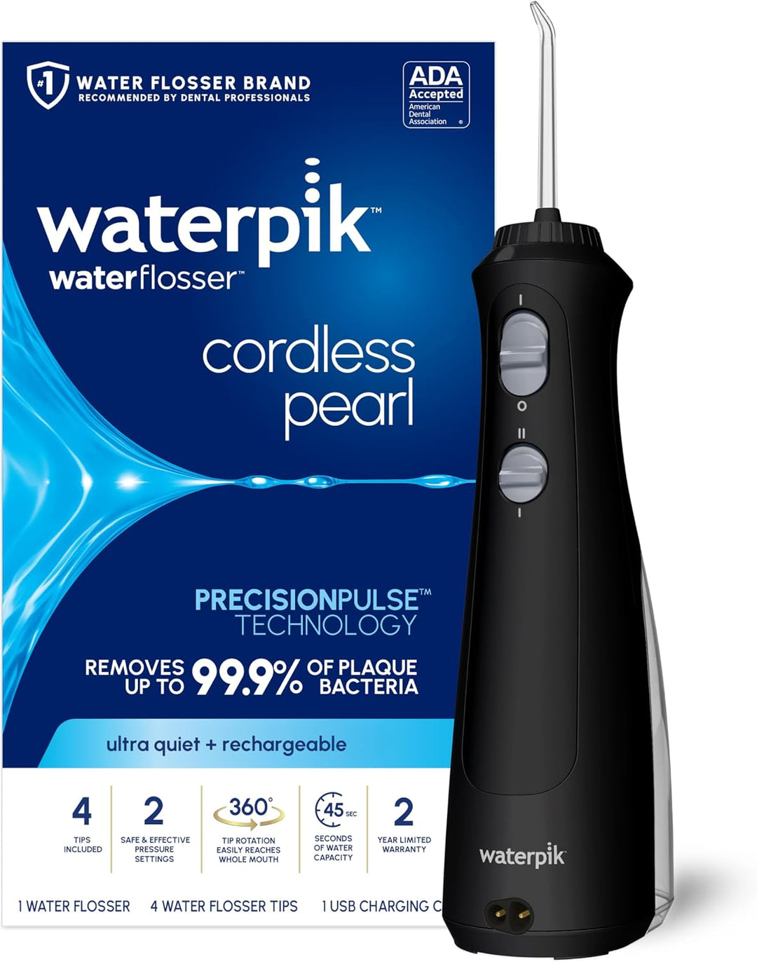 Waterpik Irrigador de agua inalámbrico Pearl recargable portátil pa...