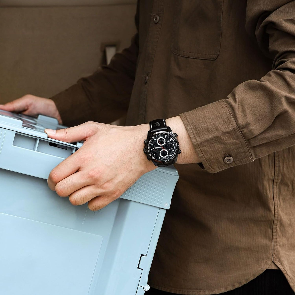 NAVIFORCE Relojes militares digitales para hombre, reloj analógico de cuarzo, resistente al agua, deportivo, multifuncional, correa de cuero, reloj de pulsera