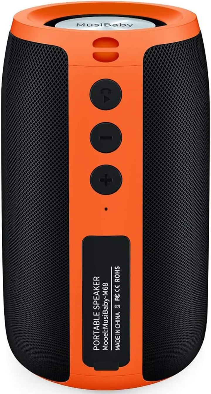 Altavoz Bluetooth Musibaby M68, 12W, IPX5, FM, USB AUX, Naranja Neg...