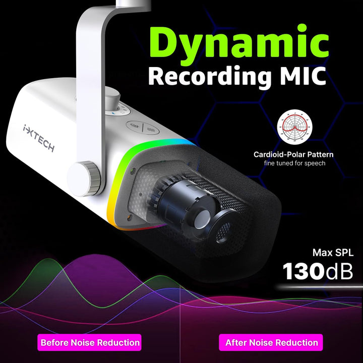 IXTECH Micrófono USB Gaming para PC, micrófono condensador con canc...