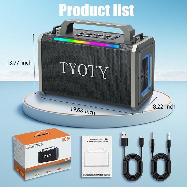 TYOTY Altavoz Bluetooth portátil de 80 W, sonido estéreo inalámbric...