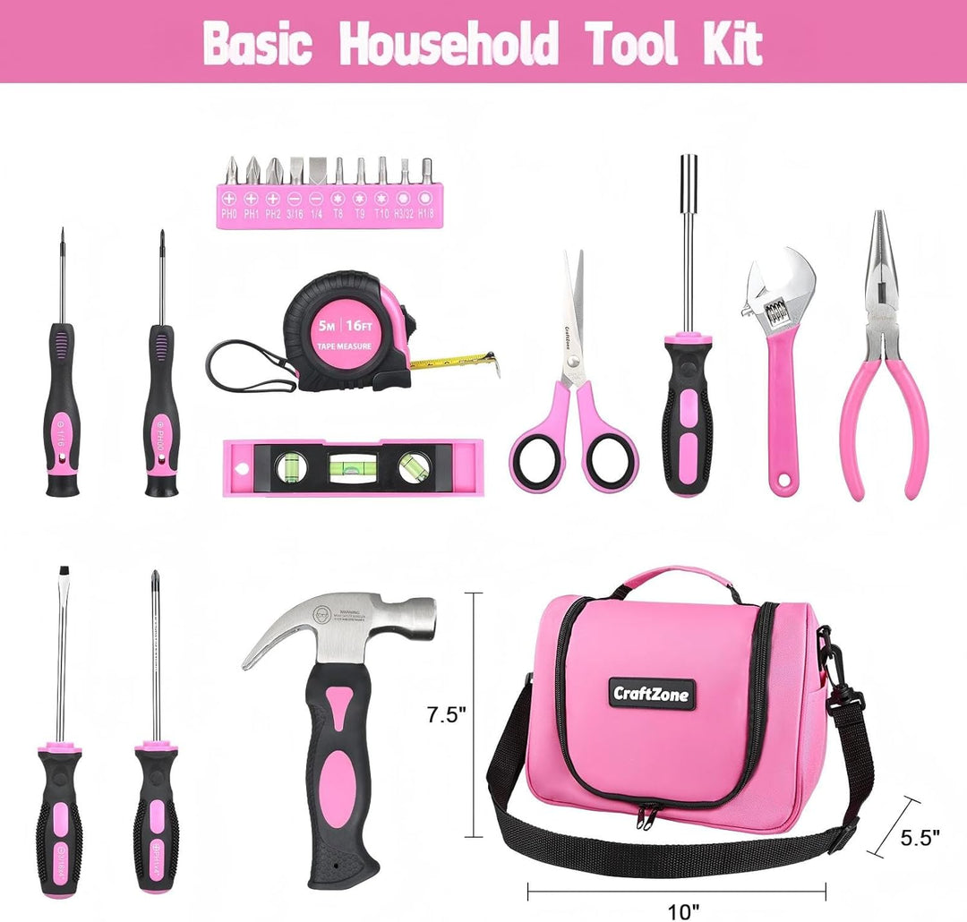 Juego de herramientas rosa, bolsa de herramientas para mujer con co...