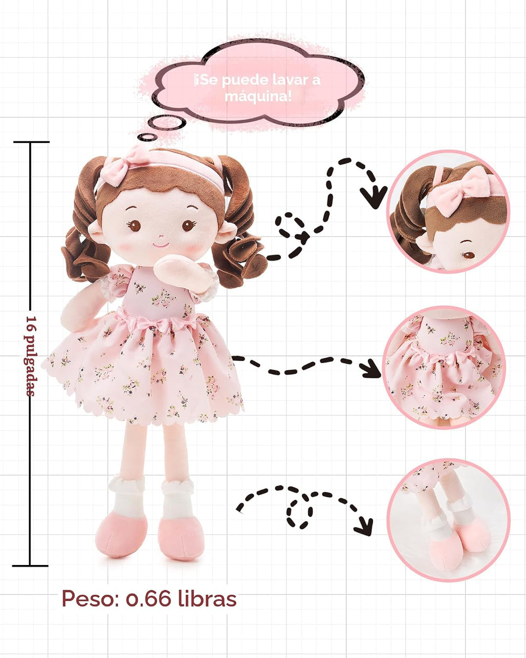 LeyaDoll Muñeca de bebé suave de felpa (16 pulgadas), Princesa Breeze-rosa