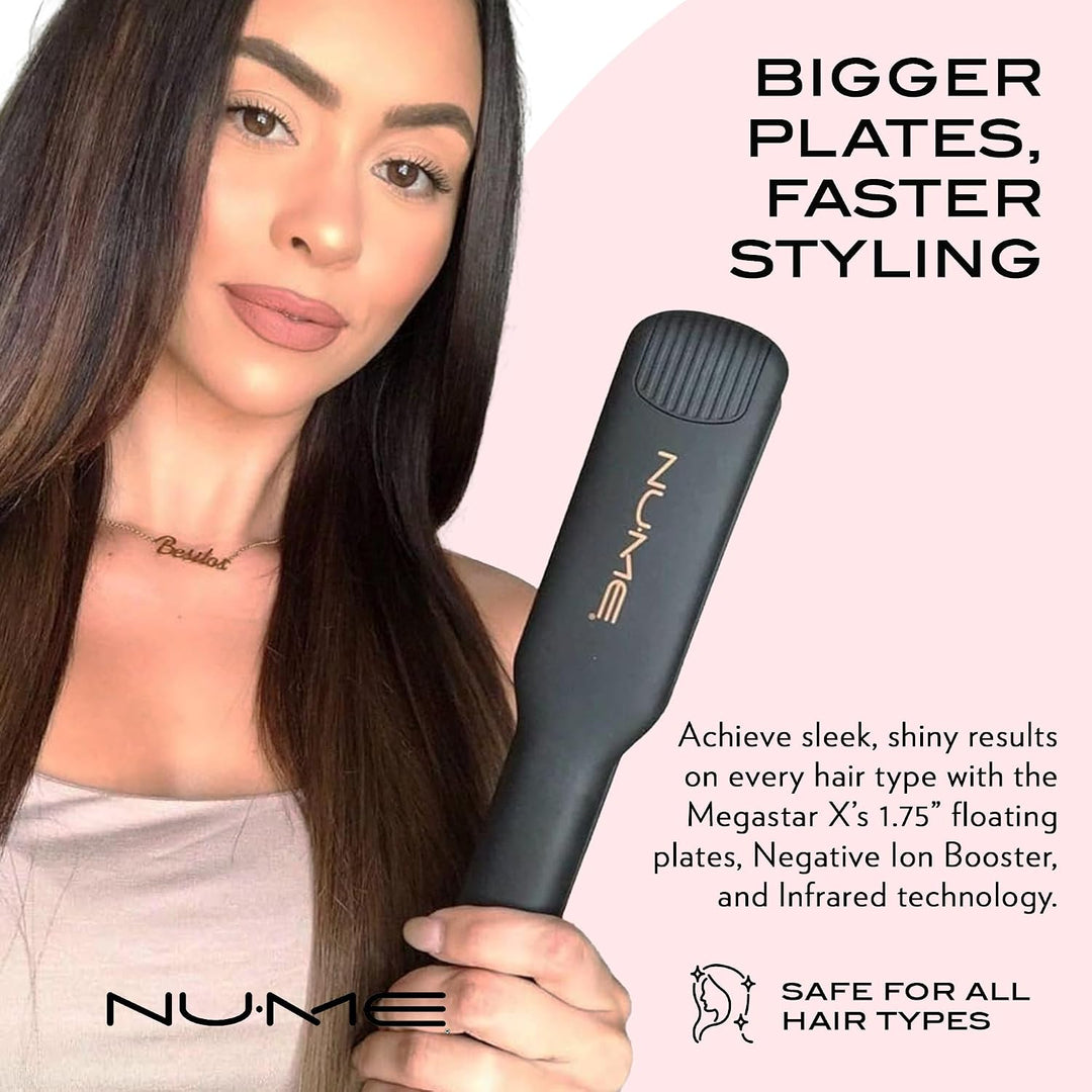 NuMe Megastar X - Plancha de turmalina para el cabello, plancha pla...