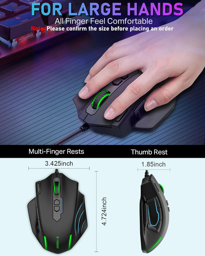 E-YOOSO Ratón grande para juegos con cable mouse grande