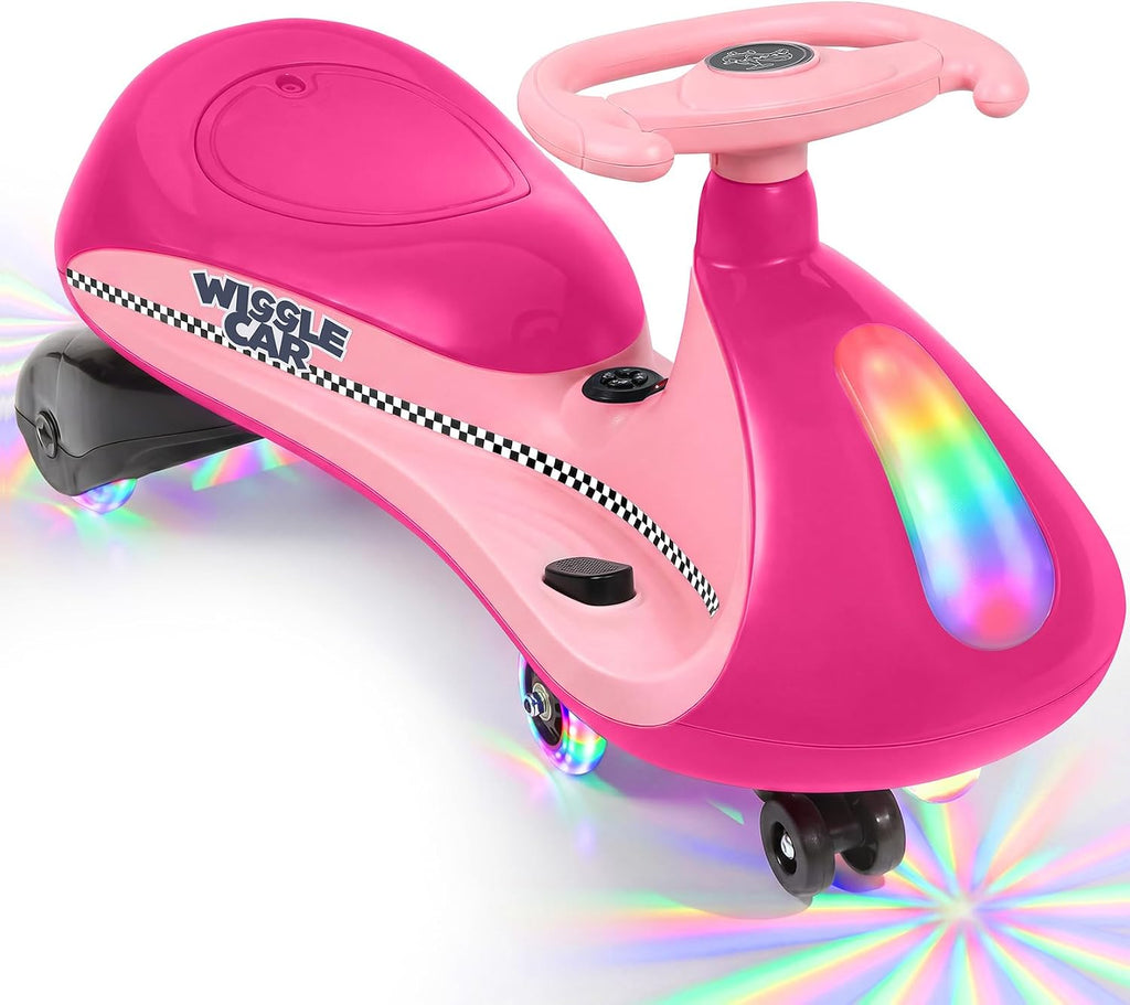 Coche eléctrico de 12 V, Wiggle Car para niños con luz intermitente inferior, 2 velocidades, juguetes de paseo para niños con calcomanía, 9 modos de color, ruedas intermitentes, Bluetooth