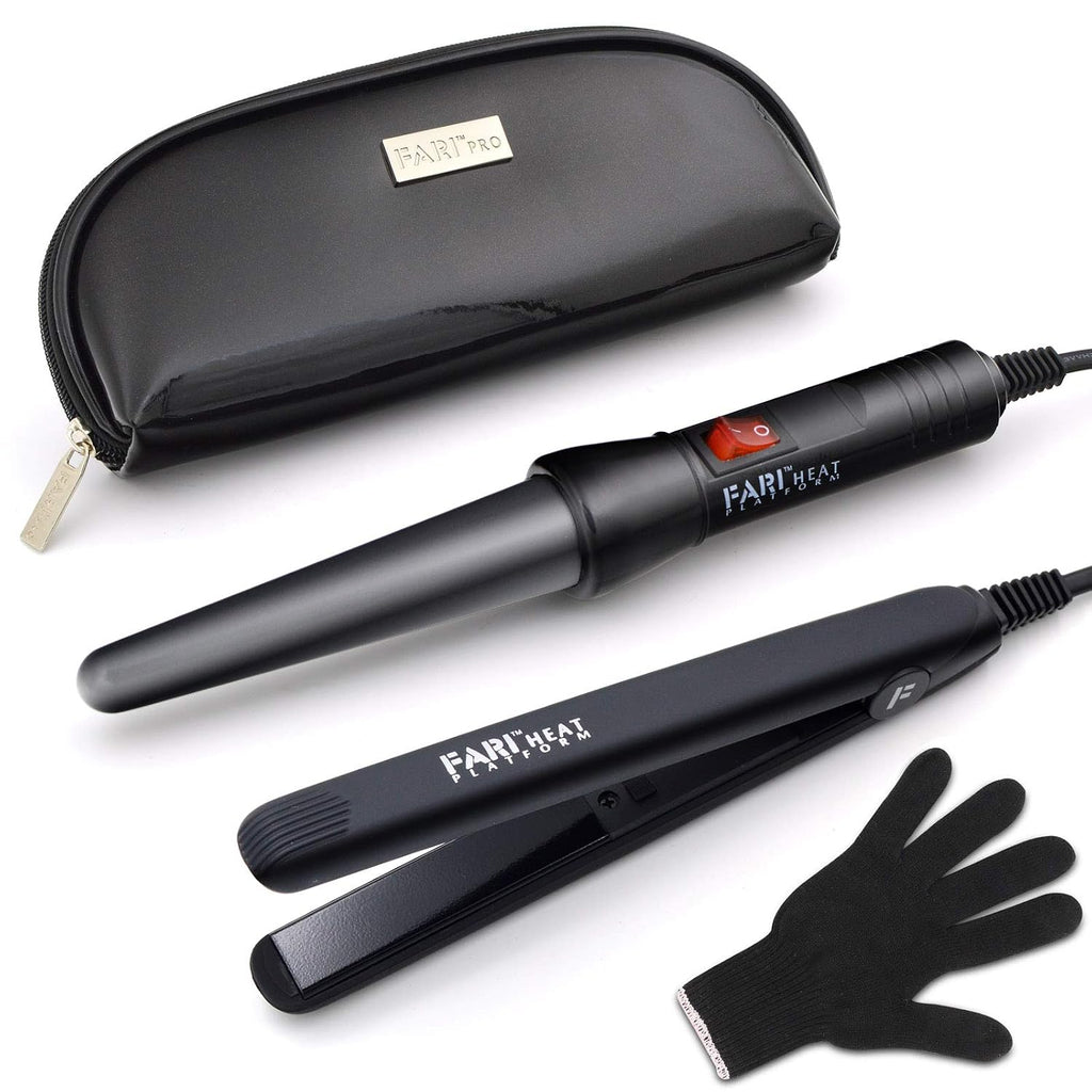 FARI Kit de rizador de pelo de viaje y mini plancha plana 2 en 1