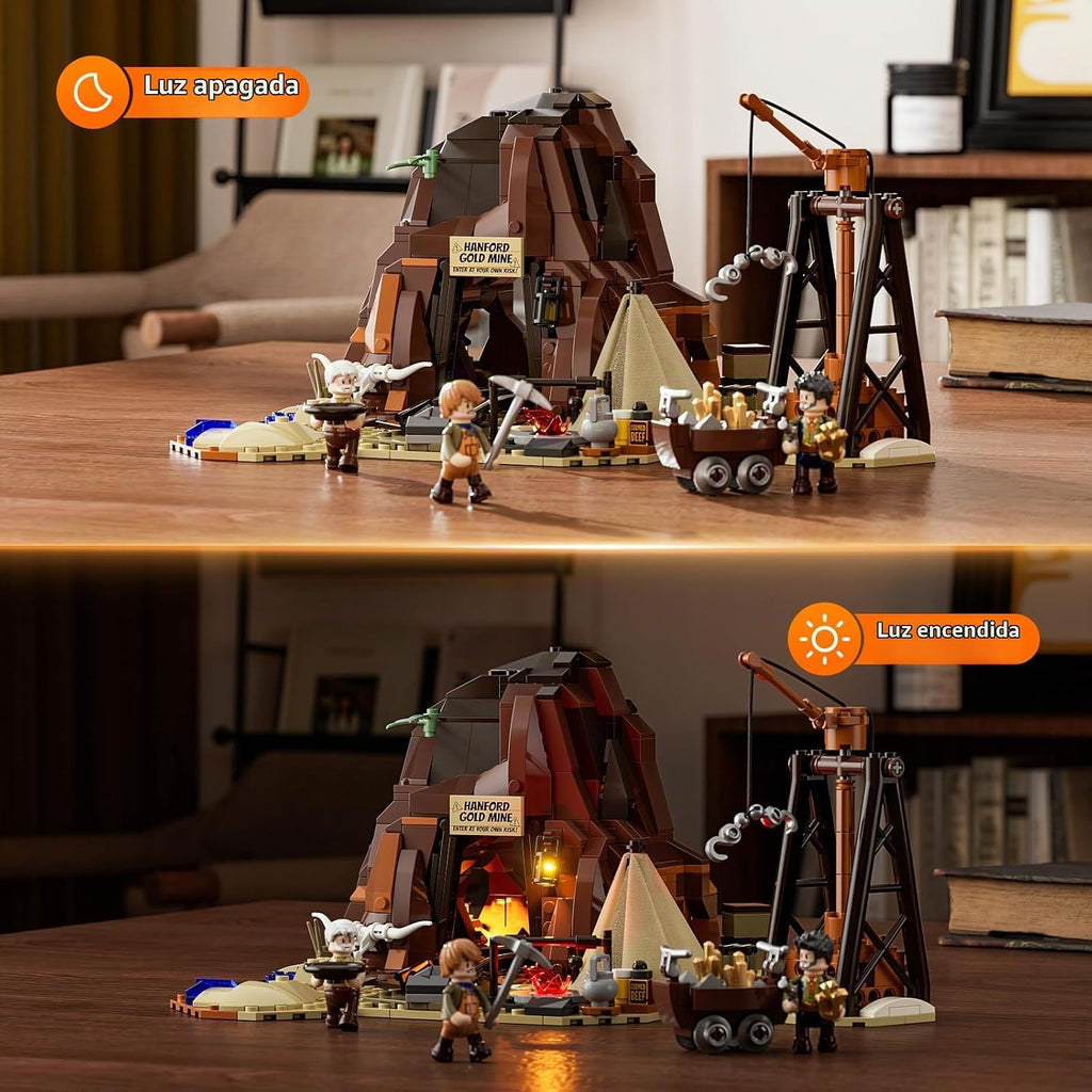 Lumibricks Mina de Oro del Salvaje Oeste Iluminación Conjunto de Ladrillos de Construcción - Entrada de Excavación de Prospector Occidental 658 Piezas Juego de Minería para Adultos y Amantes del Oeste