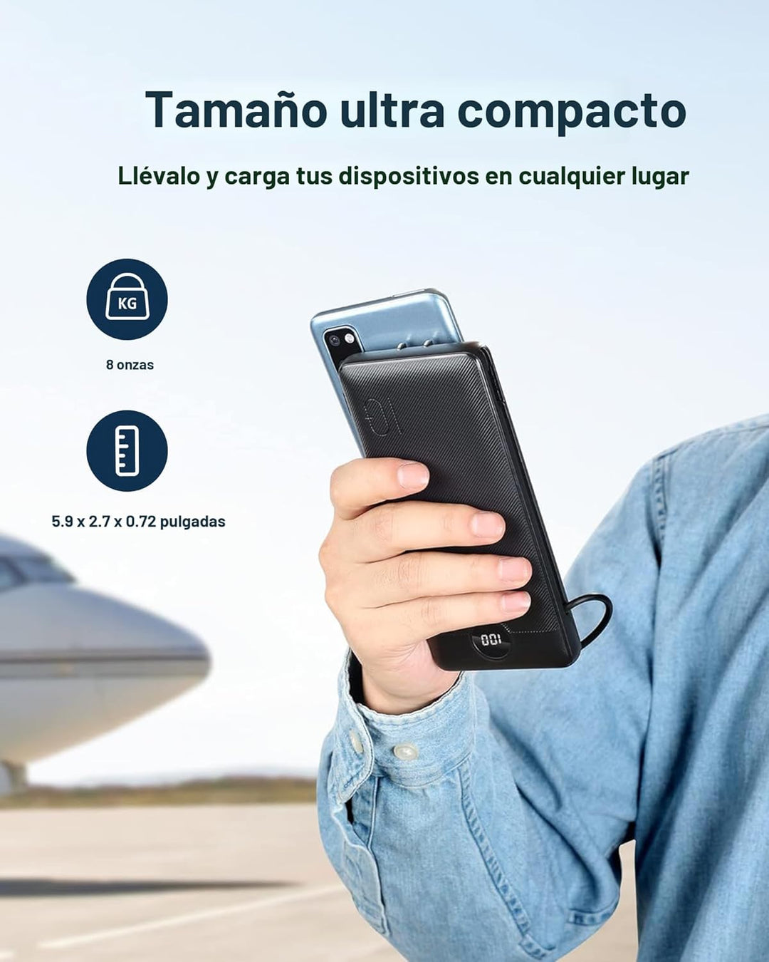 VEGER Cargador portátil para iPhone con cables integrados y enchufe...