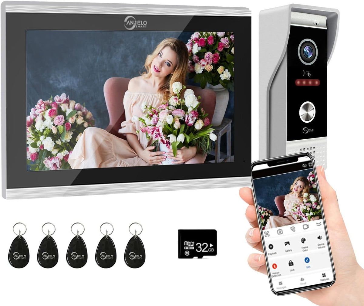 TUYA - Timbre de video con cable, sistema de intercomunicación de apartamento, monitor táctil completo de 10 pulgadas, cámara de timbre de puerta de 1080P, WiFi para casa inteligente, intercomunicador