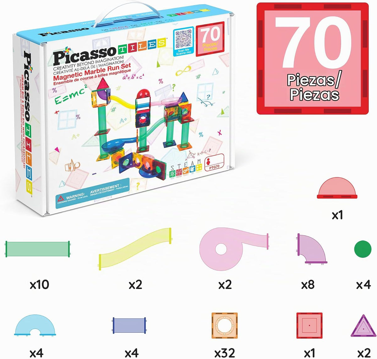 PicassoTiles 70 azulejos magnéticos Marble Run Race Track STEM a partir de