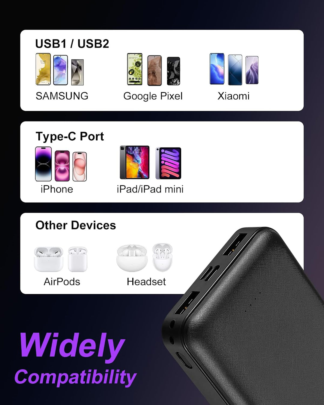 Miady Paquete de 4 cargadores portátiles a granel de 5000mAh + 2000...
