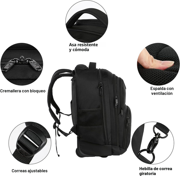 MATEIN - Mochila con ruedas, mochila para laptop de 17 pulgadas res...