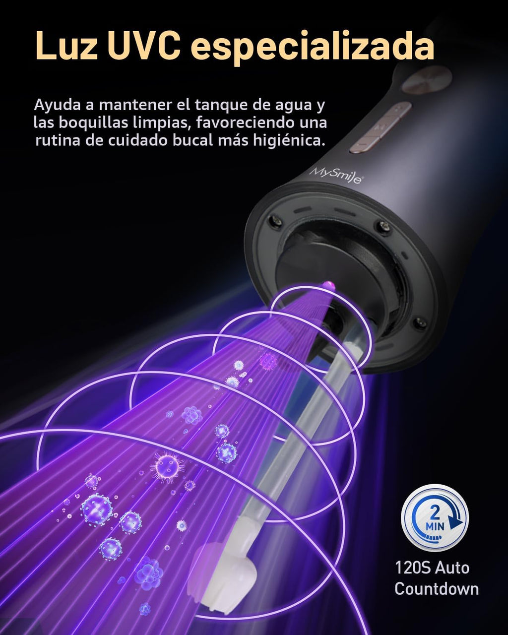 MySmile LP221 - Hilo dental inalámbrico para dientes con luz UVC y pantalla