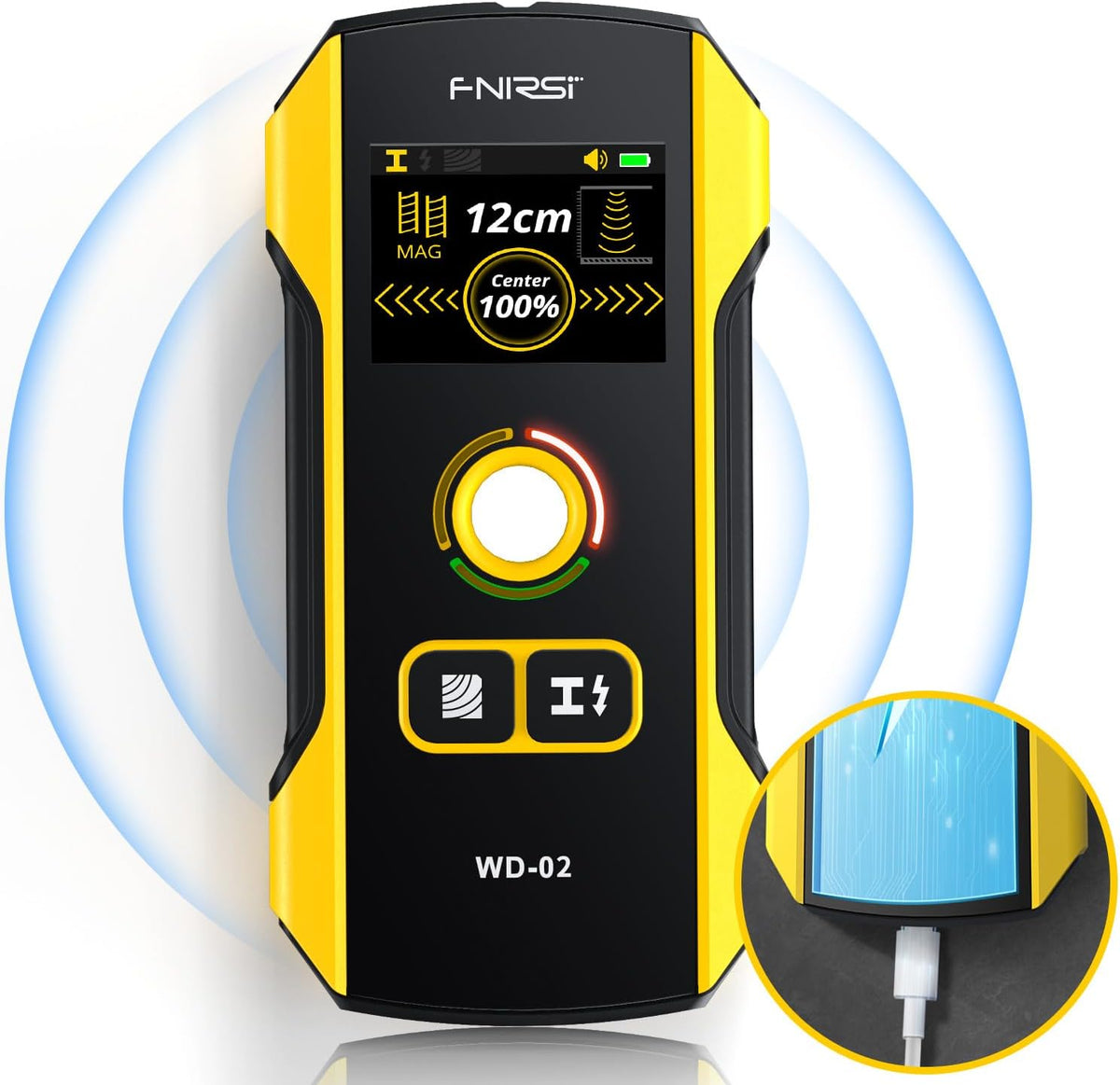 Detector de Vigas de Pared FNIRSI - Detector electrónico de pernos FNIRSI actualizado WD-02 con pantalla TFT y chip HPC, escáner de pared con orificio de posicionamiento para el centro y el borde de