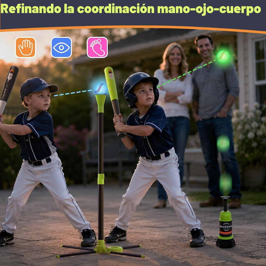 Juego de béisbol 4 en 1 iluminado, juguetes de pelota T, regalo deportivo