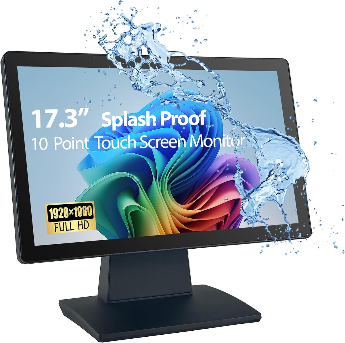 ANGEL POS Grado comercial 17.3 pulgadas 1920 x 1080 FHD pantalla táctil POS Monitor, 10 puntos táctil HDMI VGA, pantalla impermeable a prueba de polvo, industrial, oficina, venta al por menor, gimnasio, almacén