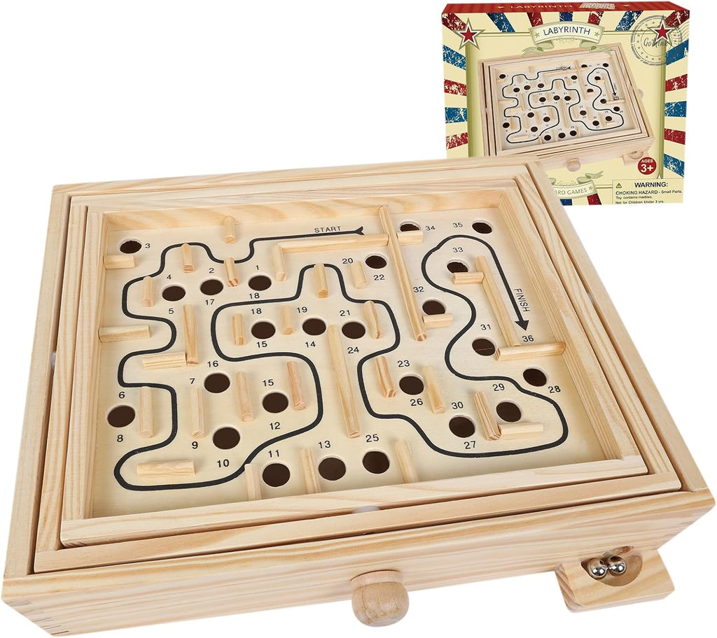 Juego de laberinto de madera, juego de mesa de laberinto de inclinación de bola de mármol, juego de equilibrio de mesa y juguete para niños y adultos