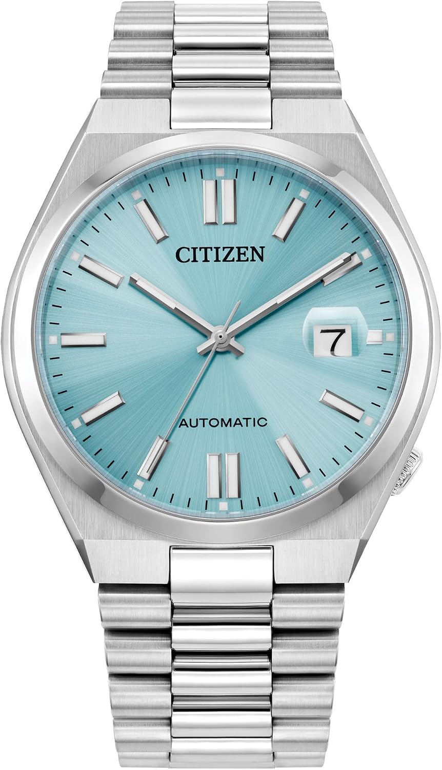 CITIZEN TSUYOSA Reloj automático de pulsera de acero inoxidable y esfera azul cielo 1.575 in NJ0151-53M