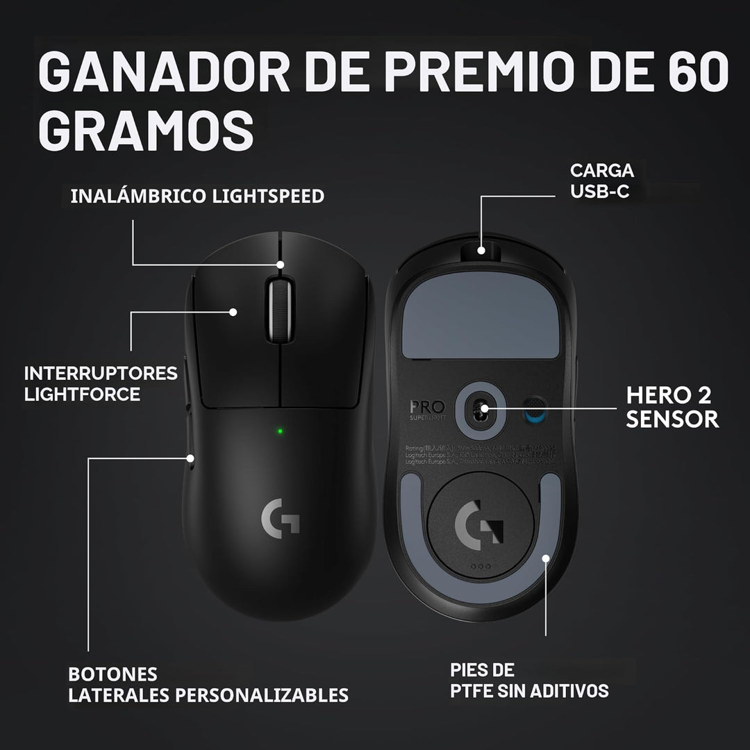 Logitech G PRO X Superlight 2 Ratón inalámbrico para juegos, 60g Pr...