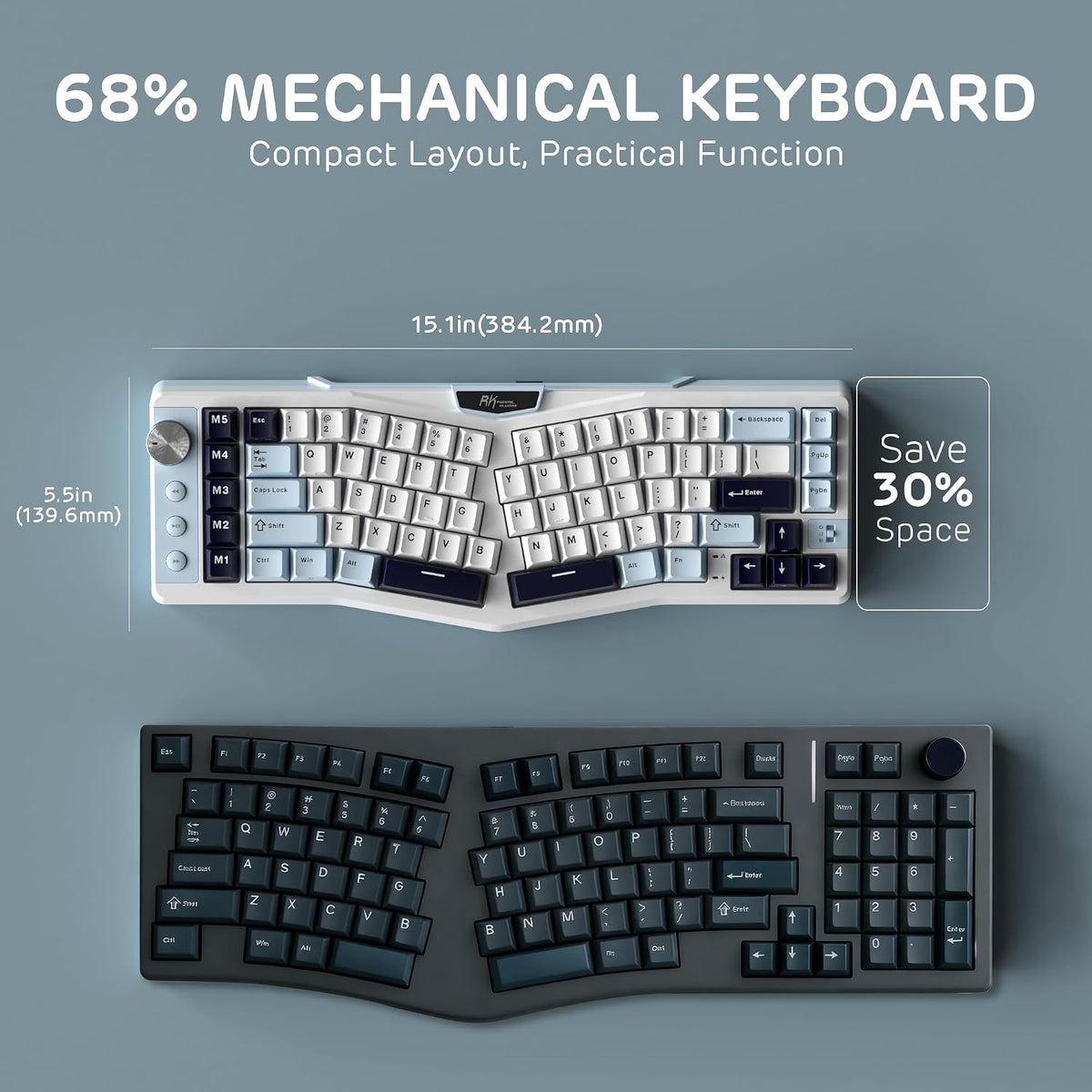 RK ROYAL KLUDGE Teclado mecánico inalámbrico ergonómico A72 Alice, Dividido