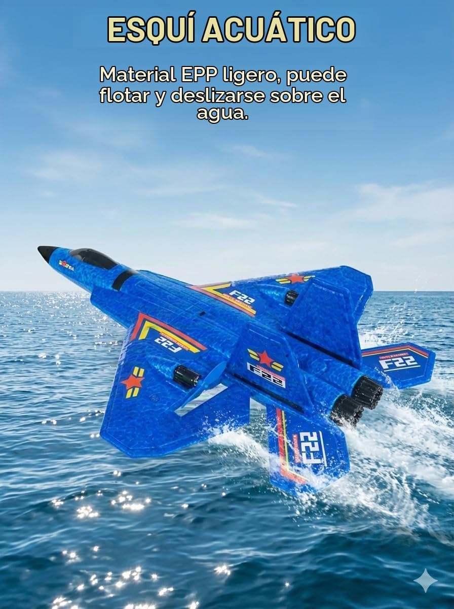 ANTSIR F-22 Avión RC, avión RC de espuma fácil de volar de 2.4 GHz, 2 CH RTF, azul