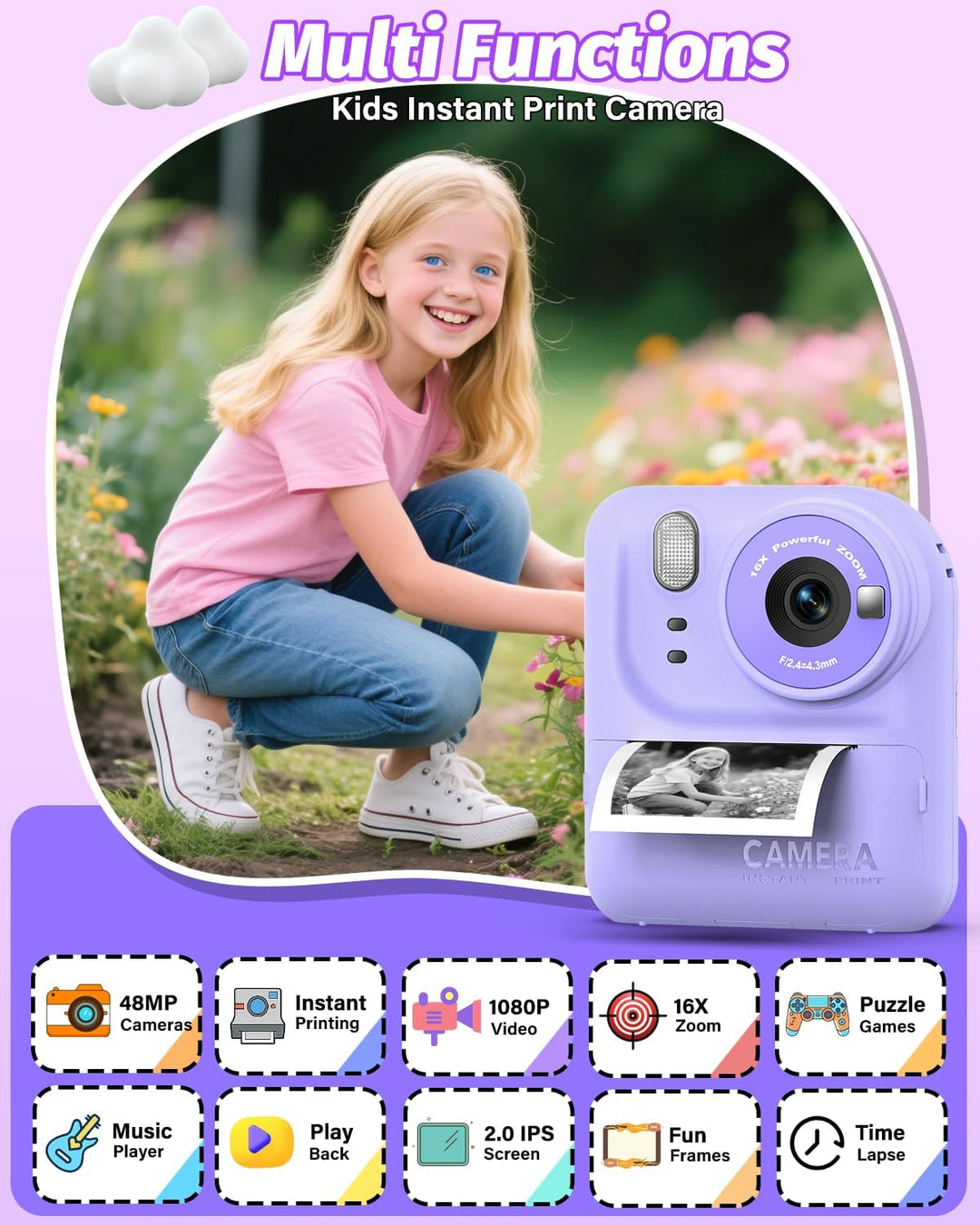Teslahero Cámara para Niños con Impresión Instantánea de Fotos, Cám...