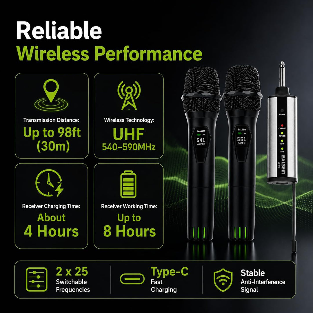 ealsem U3 UHF Sistema de micrófono inalámbrico de doble canal para...