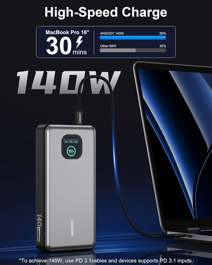 Cargador portátil de 140W, 25000mAh con pantalla digital inteligent...
