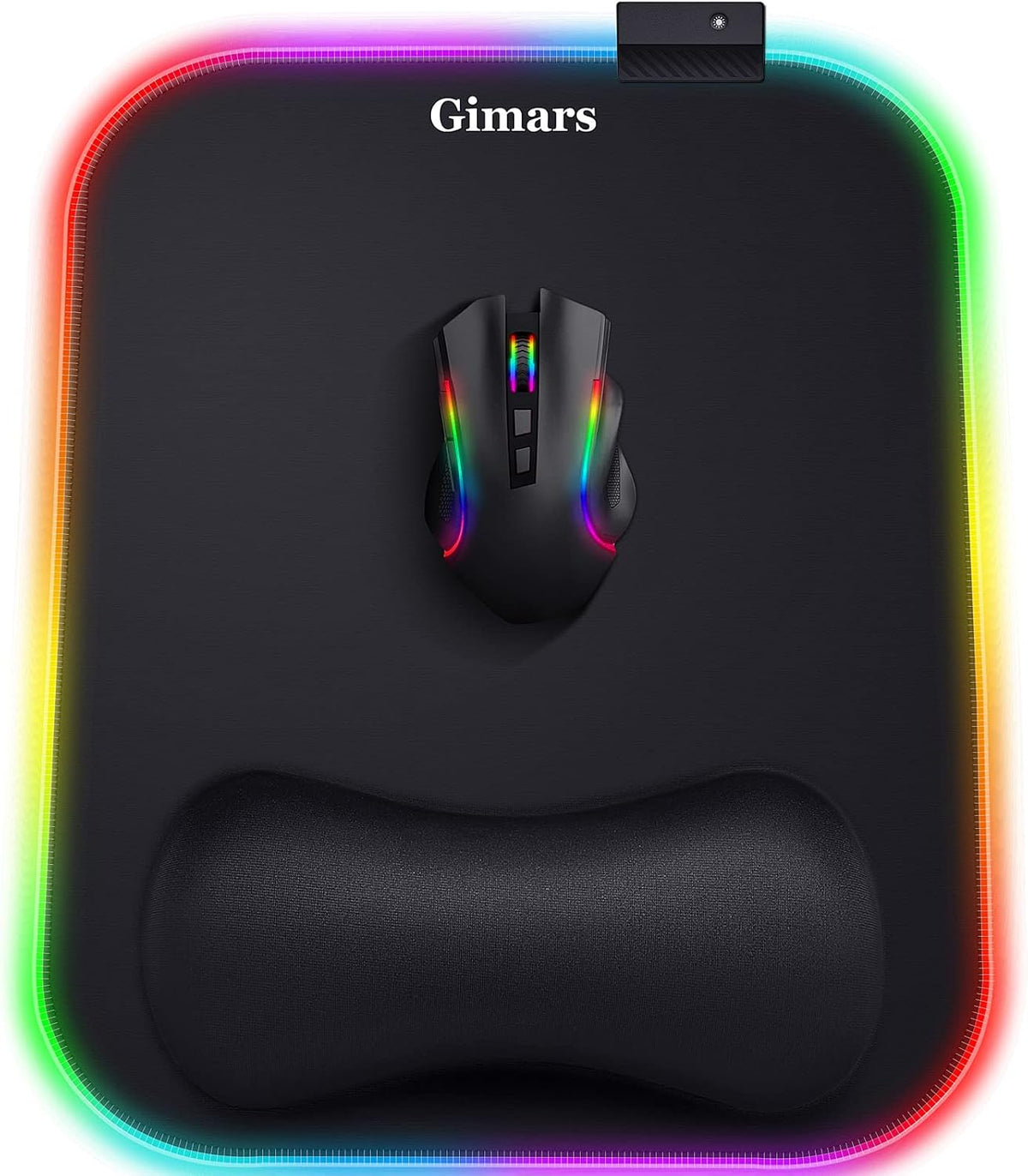 Gimars Alfombrilla de mouse RGB con soporte para reposamuñecas, 12 x 10 pulgadas, alfombrilla de mouse ergonómica extra grande para juegos con 10 modos de iluminación LED, base de goma antideslizante para juegos de PC y oficina