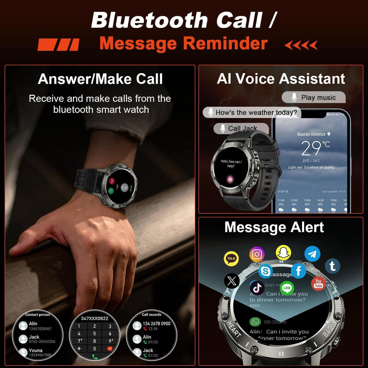 Reloj inteligente para hombre, rastreador de actividad física: Bluetooth resistente al agua, responder llamada, relojes digitales para hombre, podómetro, podómetro, reloj inteligente para teléfonos