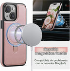 Funda para iPhone 15 con Soporte Compatible con Magsafe de Cuero Delgado y TPU Duradero a Prueba de Caídas Kickstand Magnético Funda Protectora para Teléfono con Protector de Pantalla de