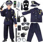 Skirfy Kit de Disfraz de Policía de 16 Piezas para Niños, Disfraz de Oficial de Policía para Niños, Kit de Rol de Disfraz de Policía para Niños, Disfraz de Halloween para Niños
