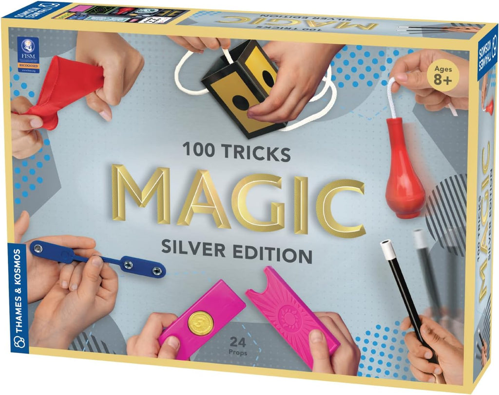 Thames & Kosmos Magic: Silver Edition | Kit de 100 trucos de magia con 24 accesorios | Manual a todo color de 72 páginas y 26 videos tutoriales | Reconocido por FISM | A partir de 8 años